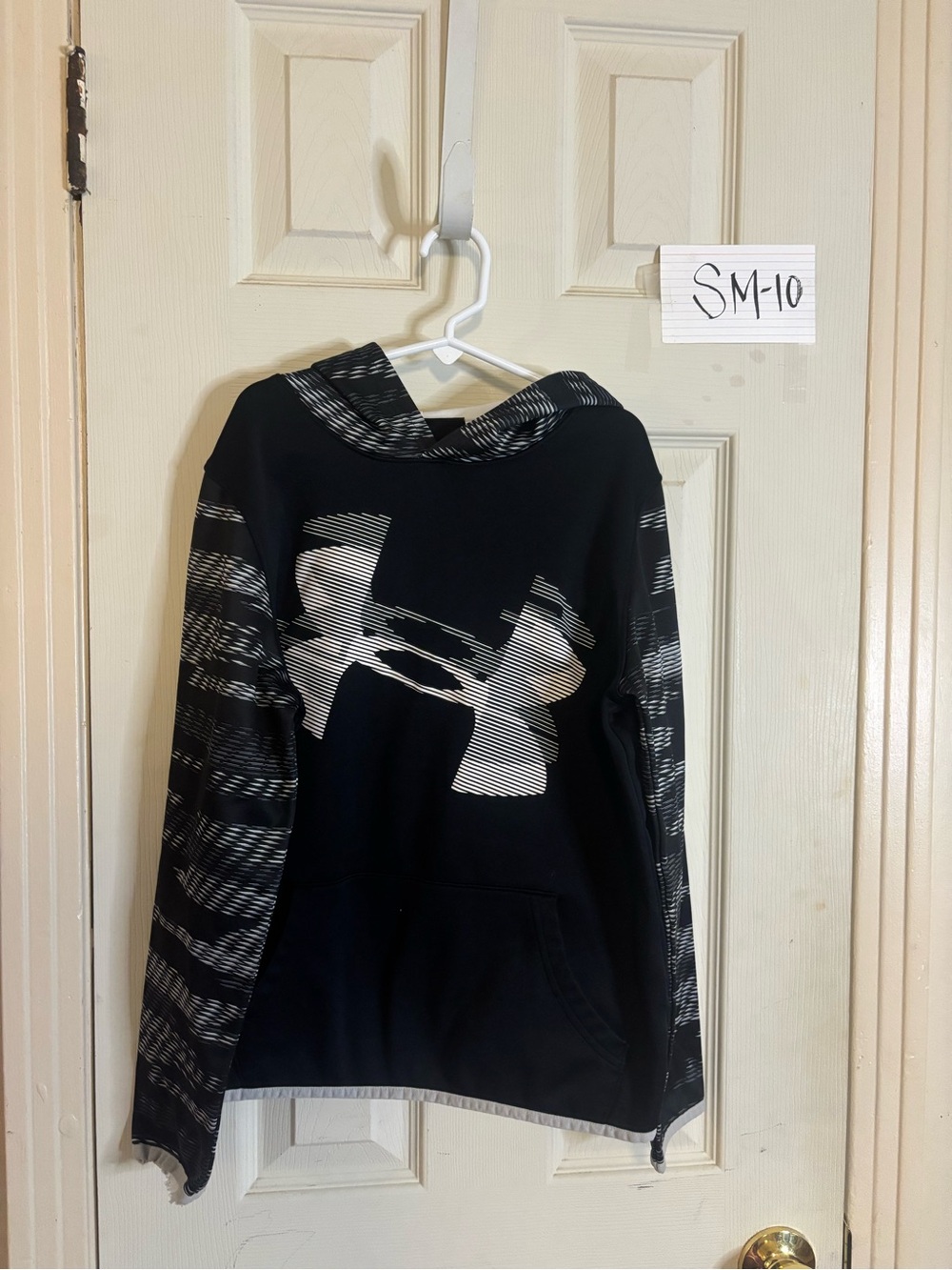 Under Armour Black & White Pullover Hoodie with Patterned Accents